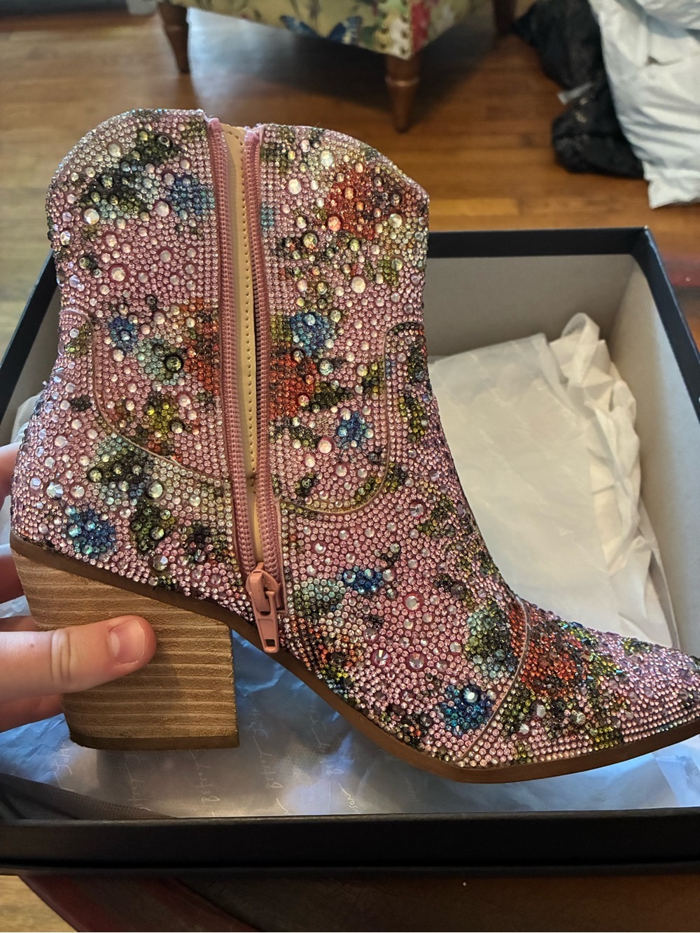 Floral Crystal Embellished Women’s Ankle Boot Betsey johnson brand, with box! - Picture 2 of 2